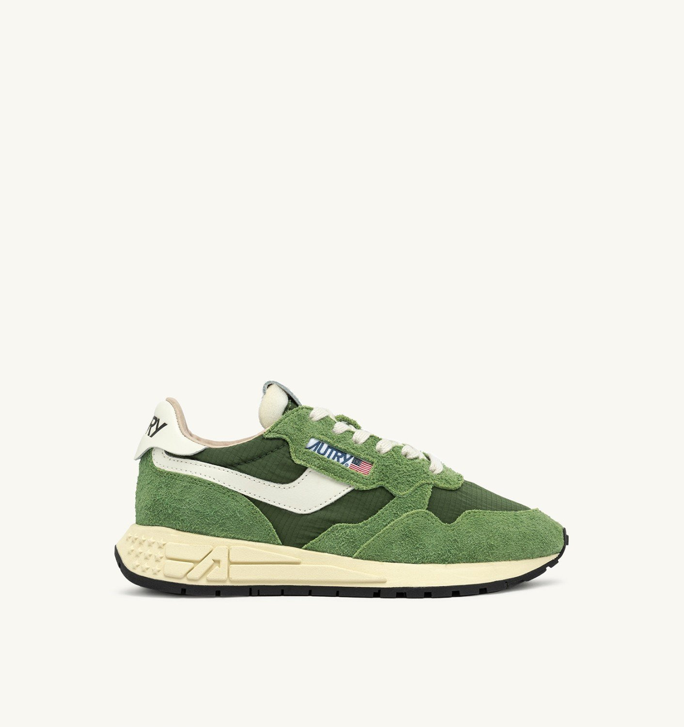 REELWIND LOW SNEAKERS IN MILITARY GREEN AND MARSHMALLOW NYLON AND SUEDE - 1