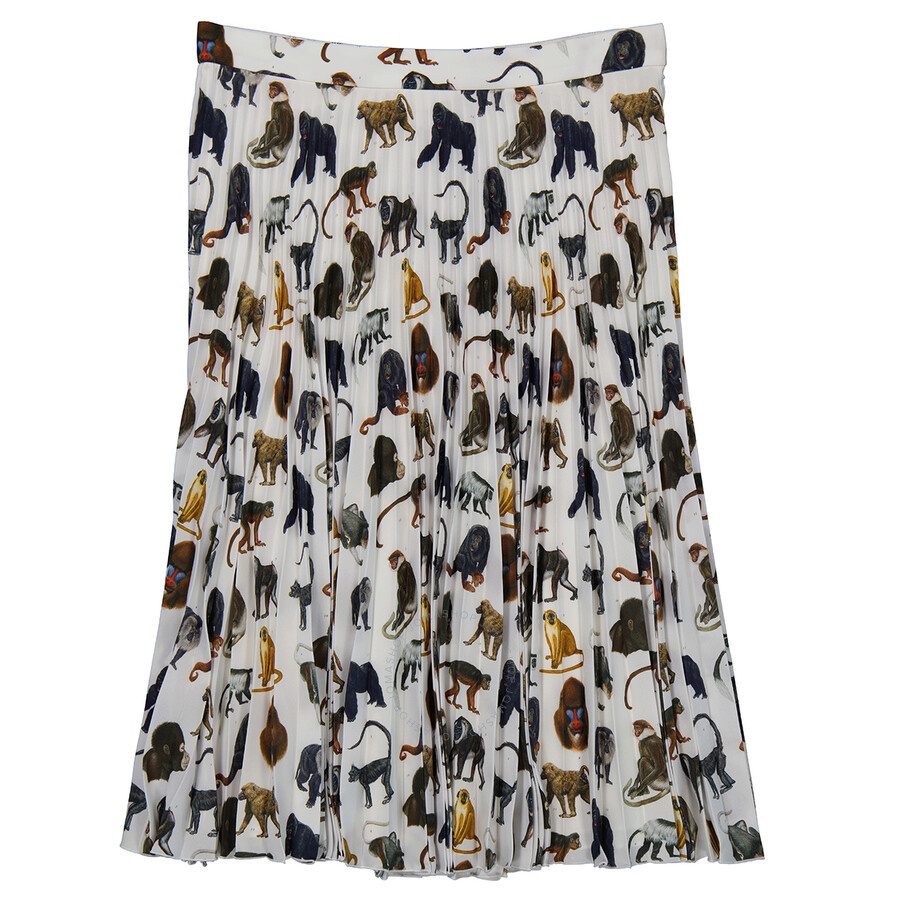 Burberry Ladies Monkey Print Pleated Crepe De Chine Skirt - 2
