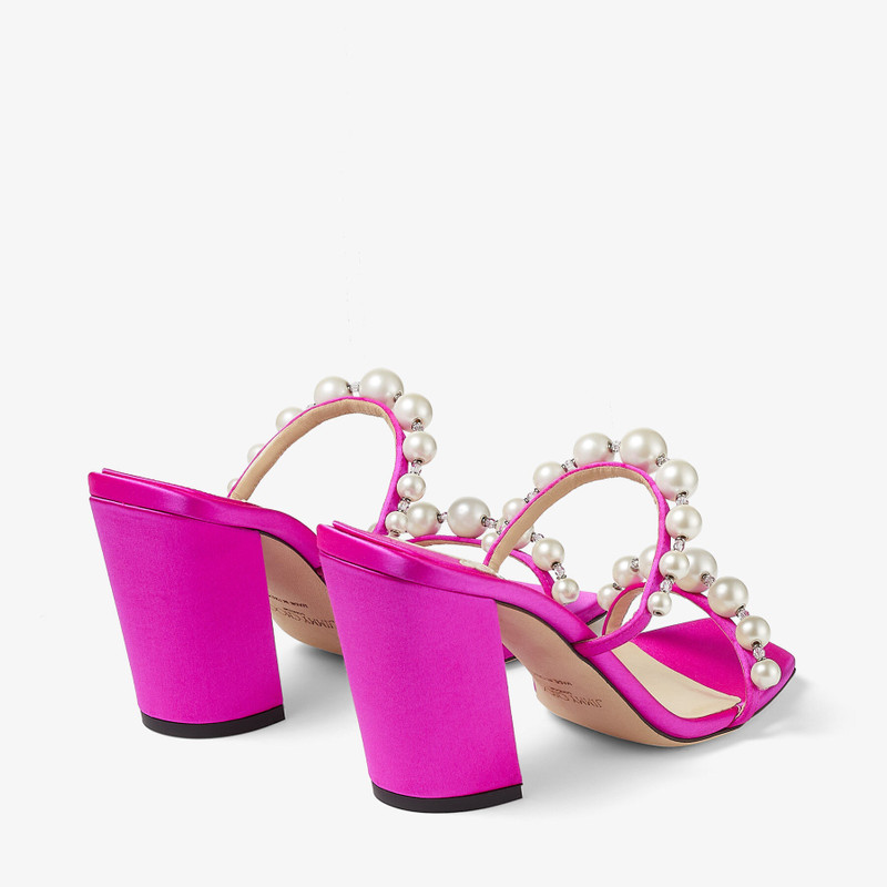 Amara 85 Fuchsia Satin Mules with Pearl Embellishment 6