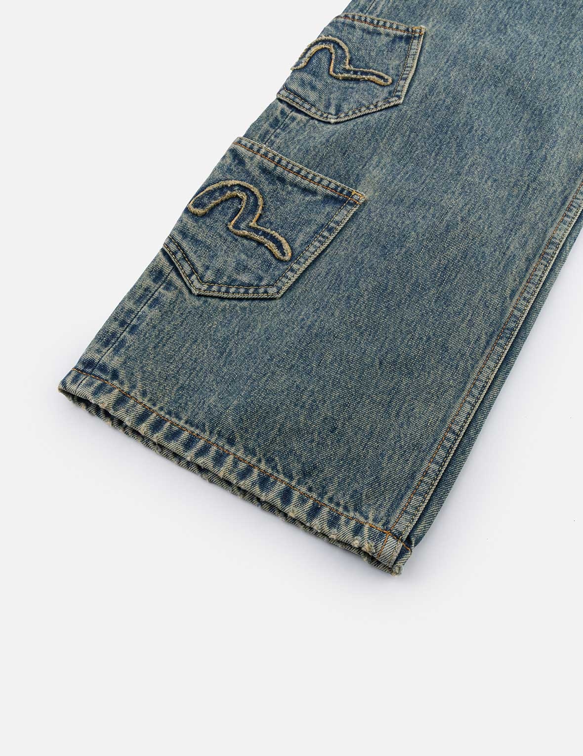 EVISU X F-LAGSTUF-F Dirty Washed and Embroideried Multi-Pocket Relax Fit Denim Jeans - 12