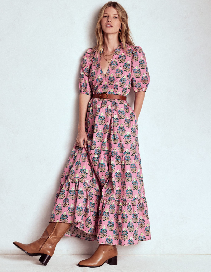 Christabel Cotton Midi Dress-Pink, Wildflower Bouquet 8
