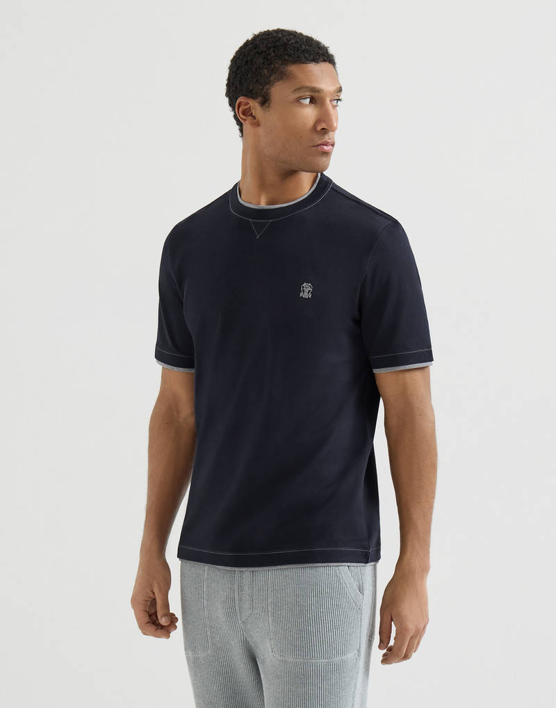Cotton jersey crew neck T-shirt with logo and faux-layering 2