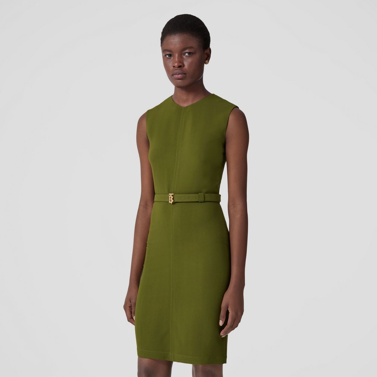 Sleeveless Monogram Motif Belted Dress - 5