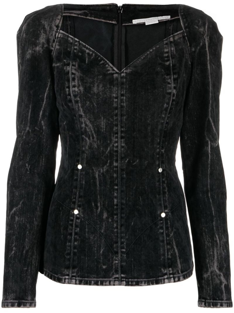 flocked velvet denim blouse - 1