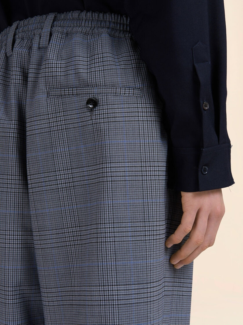 BLUE CHECKED WOOL TROUSERS WITH DRAWSTRING WAIST 4