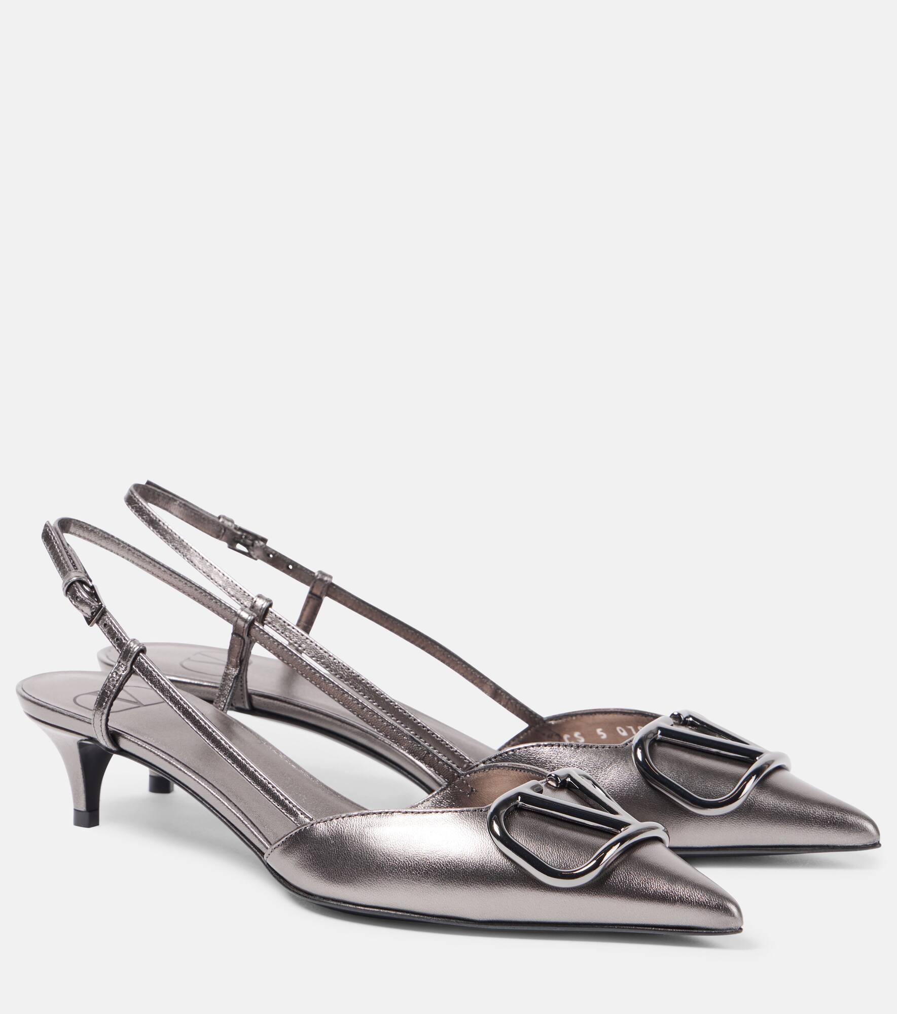 VLogo Signature leather slingback pumps - 1