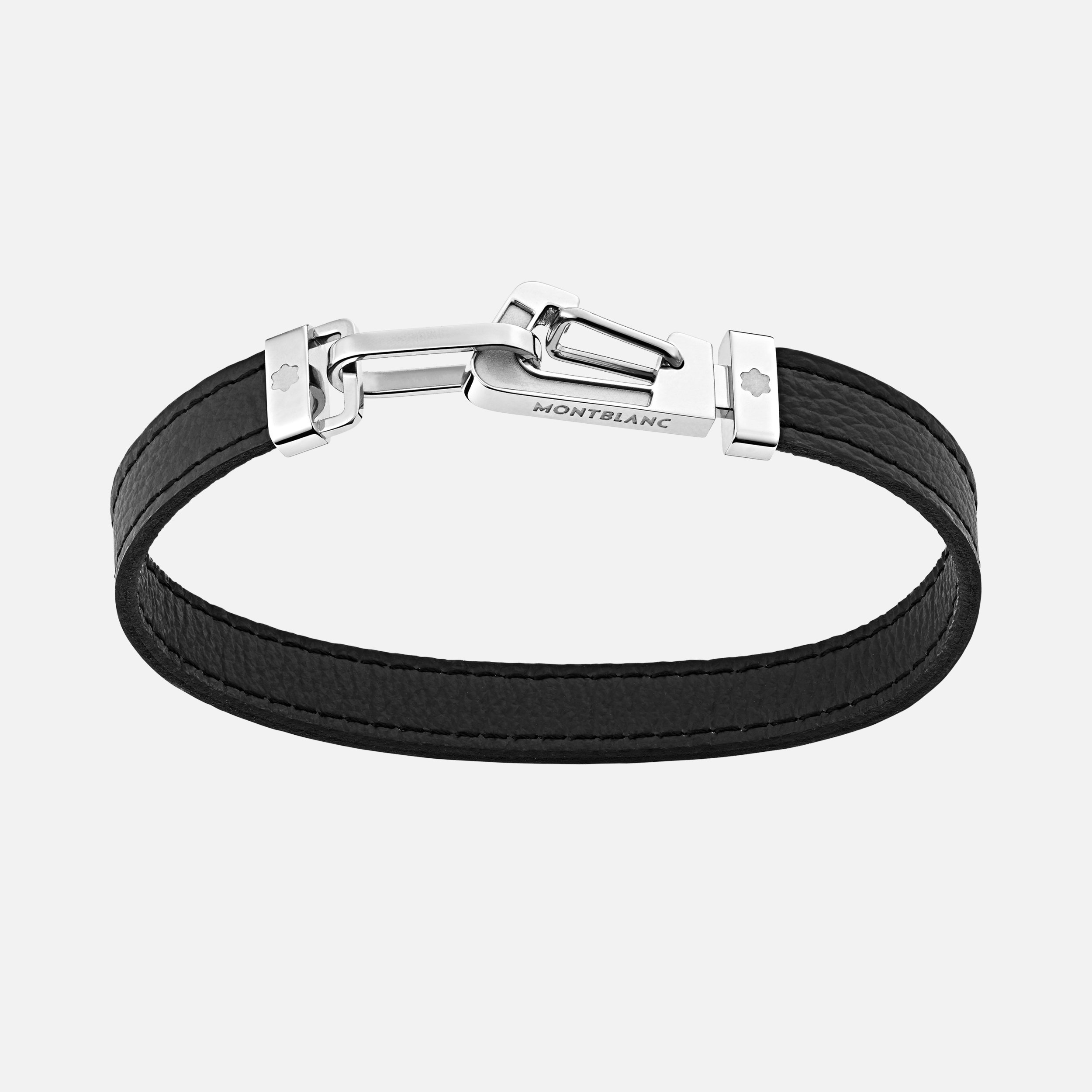 Bracelet in black leather with carabiner closure in stainless steel - 1
