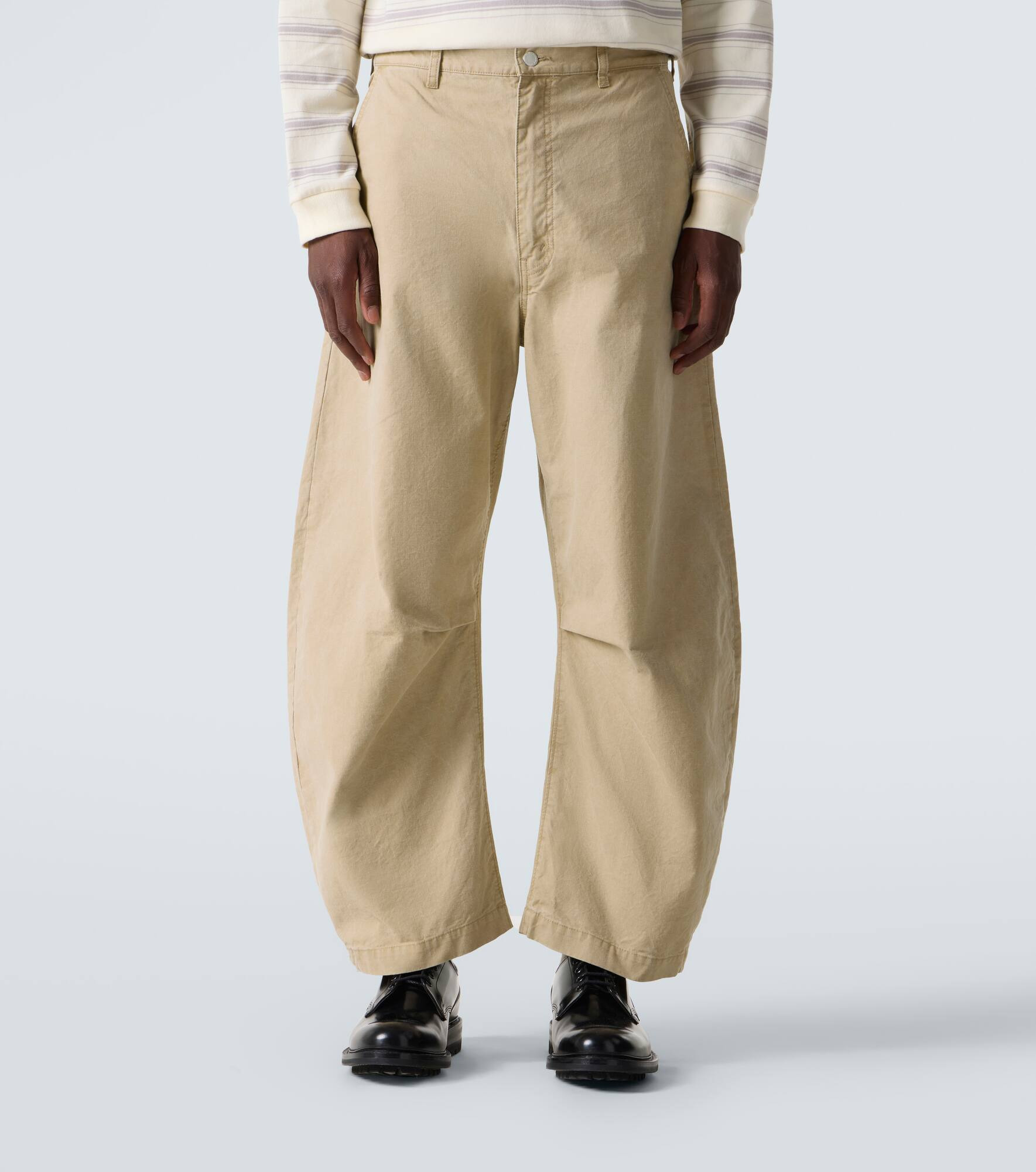 Mid-rise cotton barrel-leg pants - 3