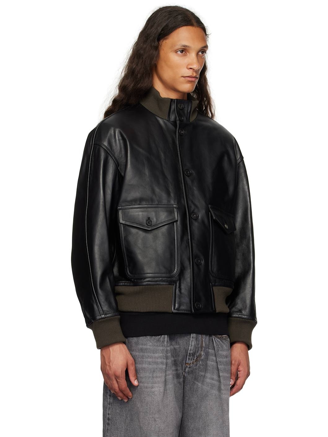 Black A-1 Leather Jacket - 2
