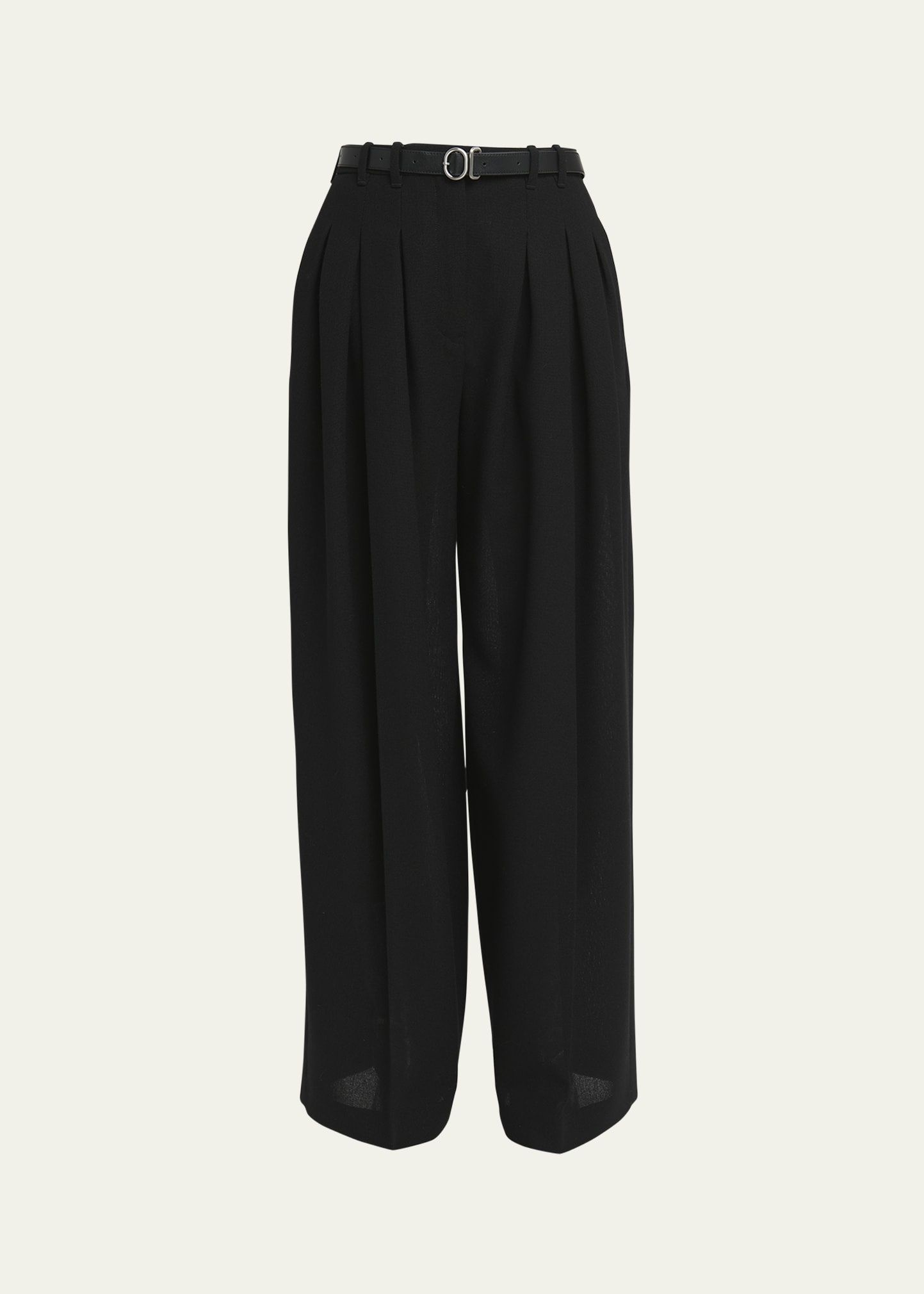 Pintuck Wide Leg Wool Trousers - 1