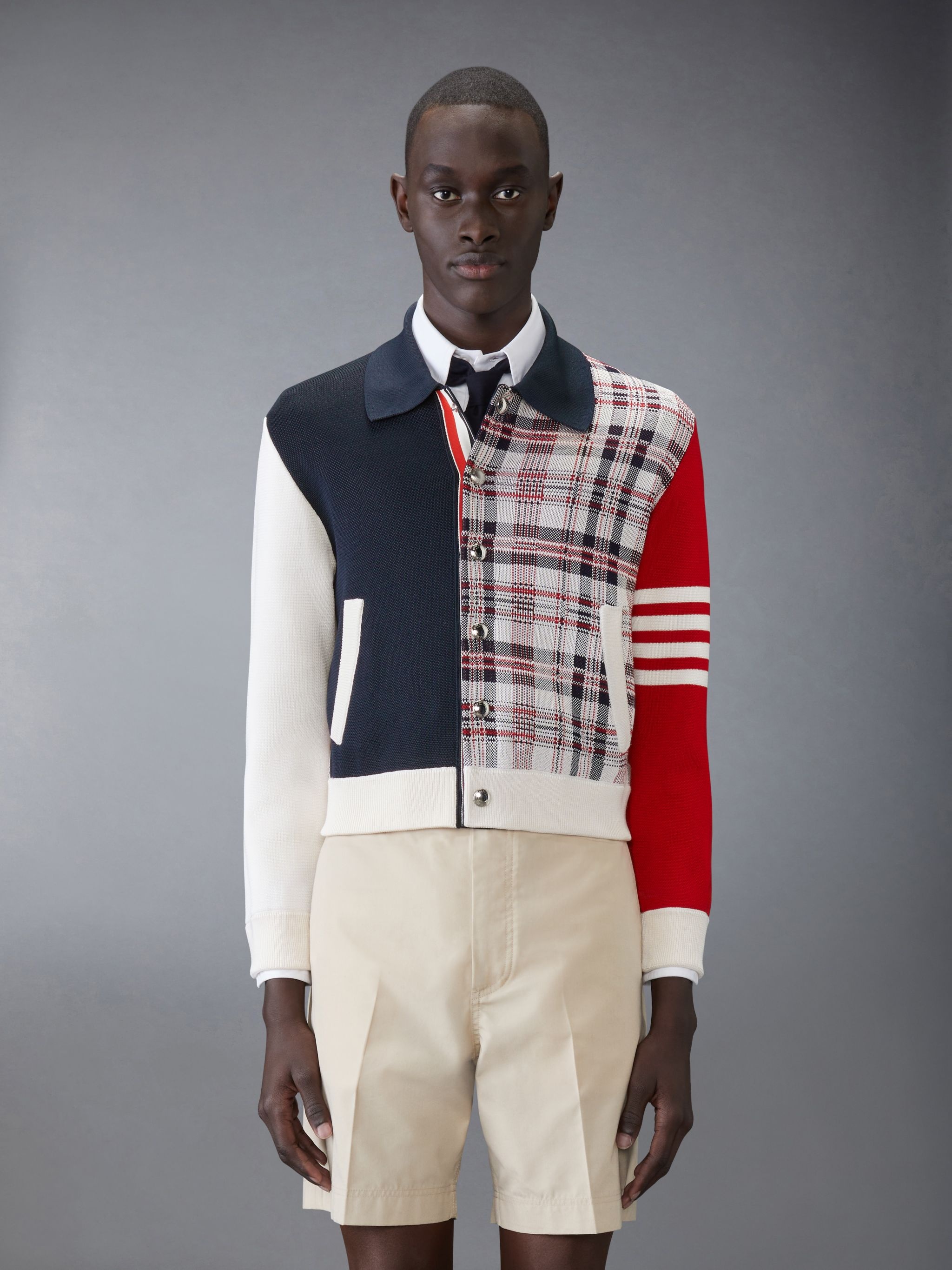 FUNMIX MADRAS CHECK 4-BAR BOMBER JACKET - 1