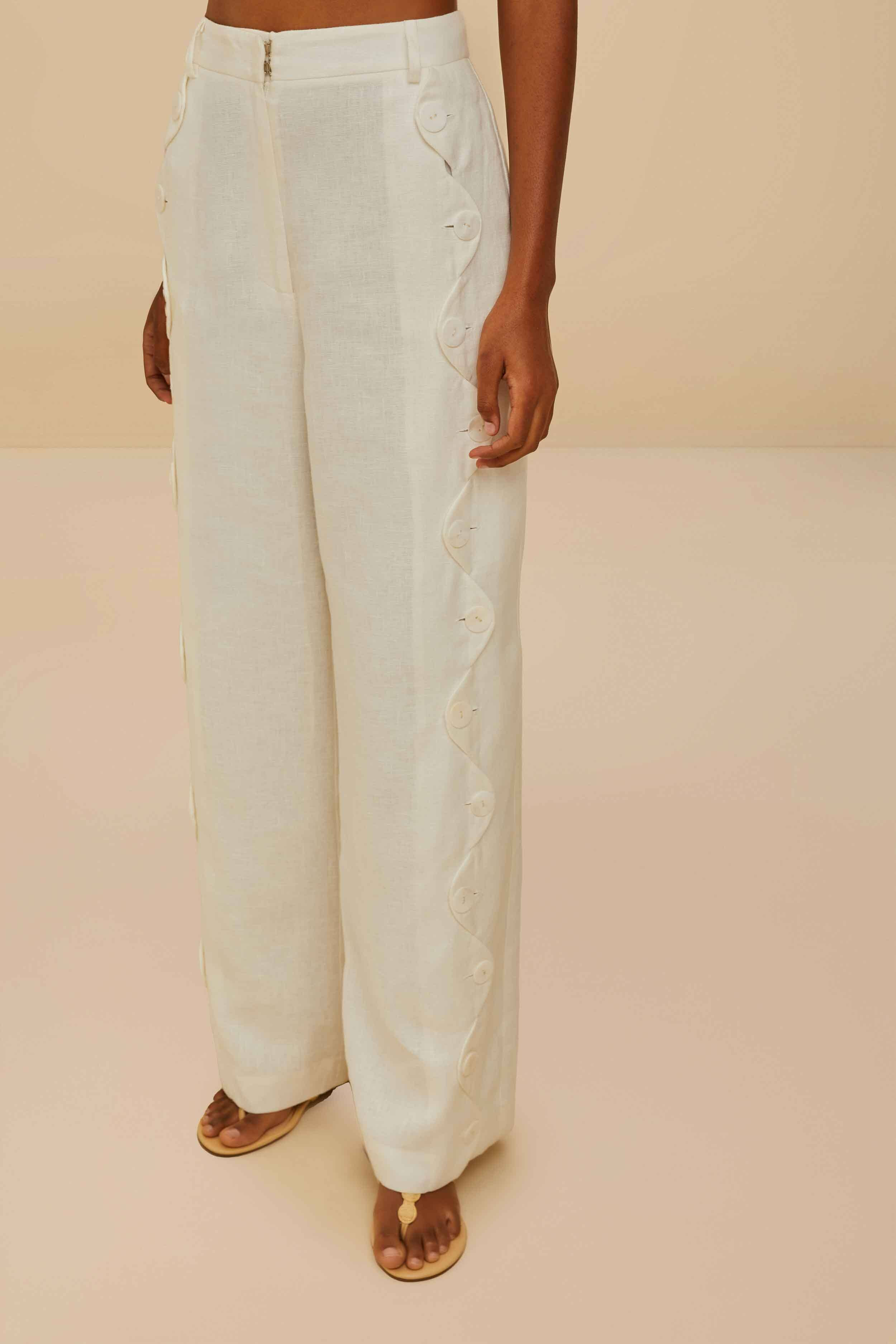Off-White High Waisted Euroflax™ Premium Linen Pants - 3