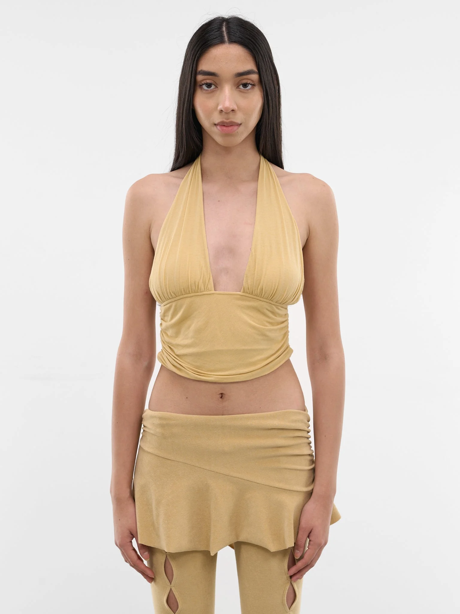 Wheat Twisted Halter Tank Top - 1