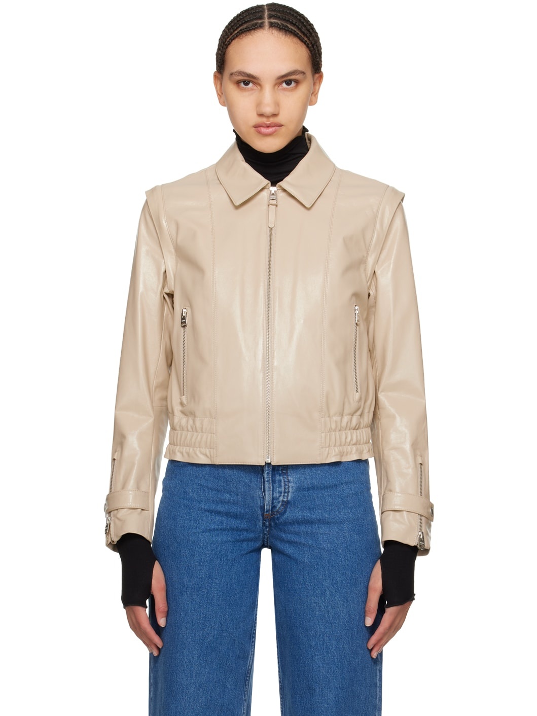 Beige Amoree Leather Jacket - 1