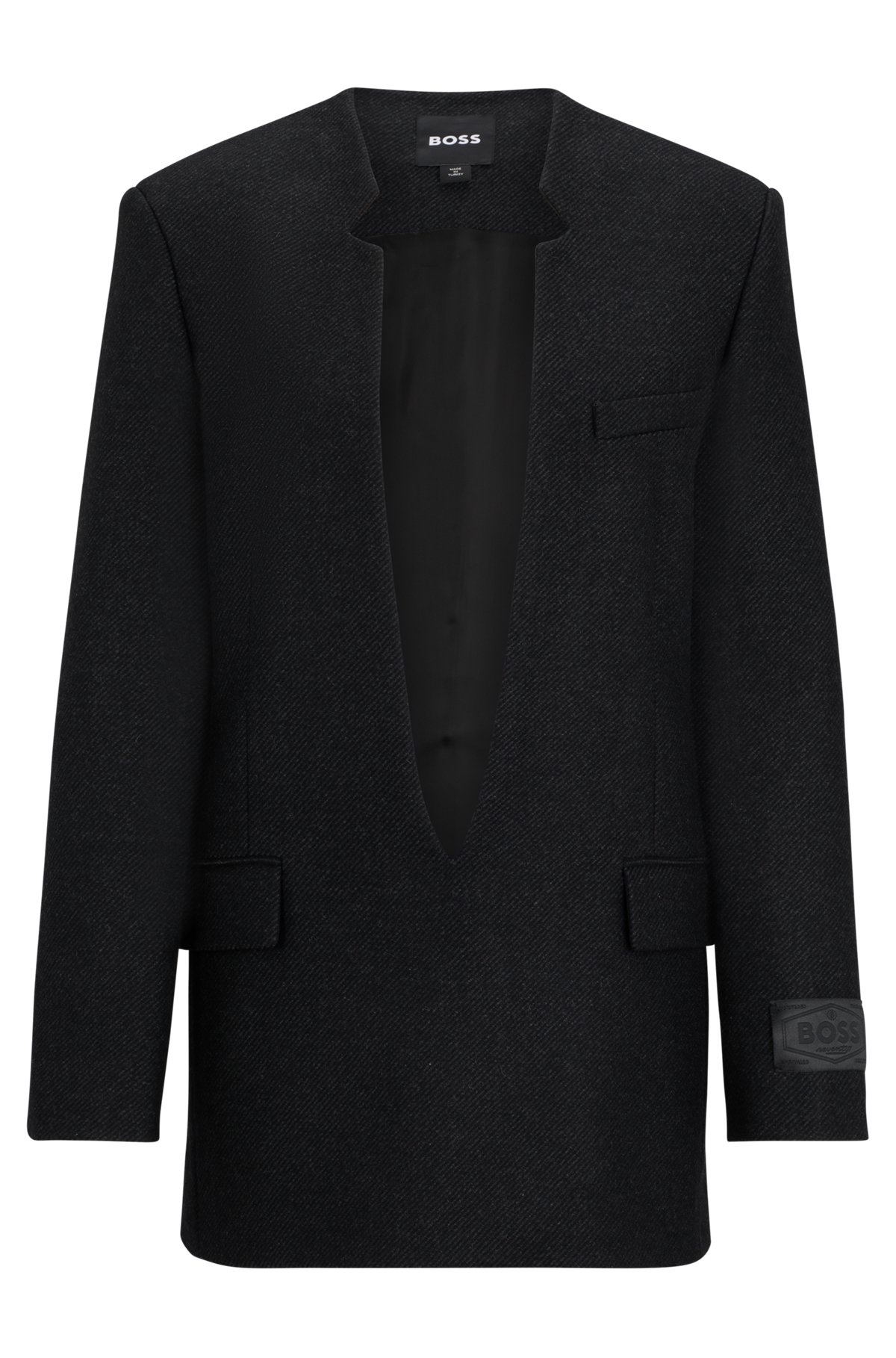 WOOL-BLEND DEEP V-NECK TAILORED JACKET - 1