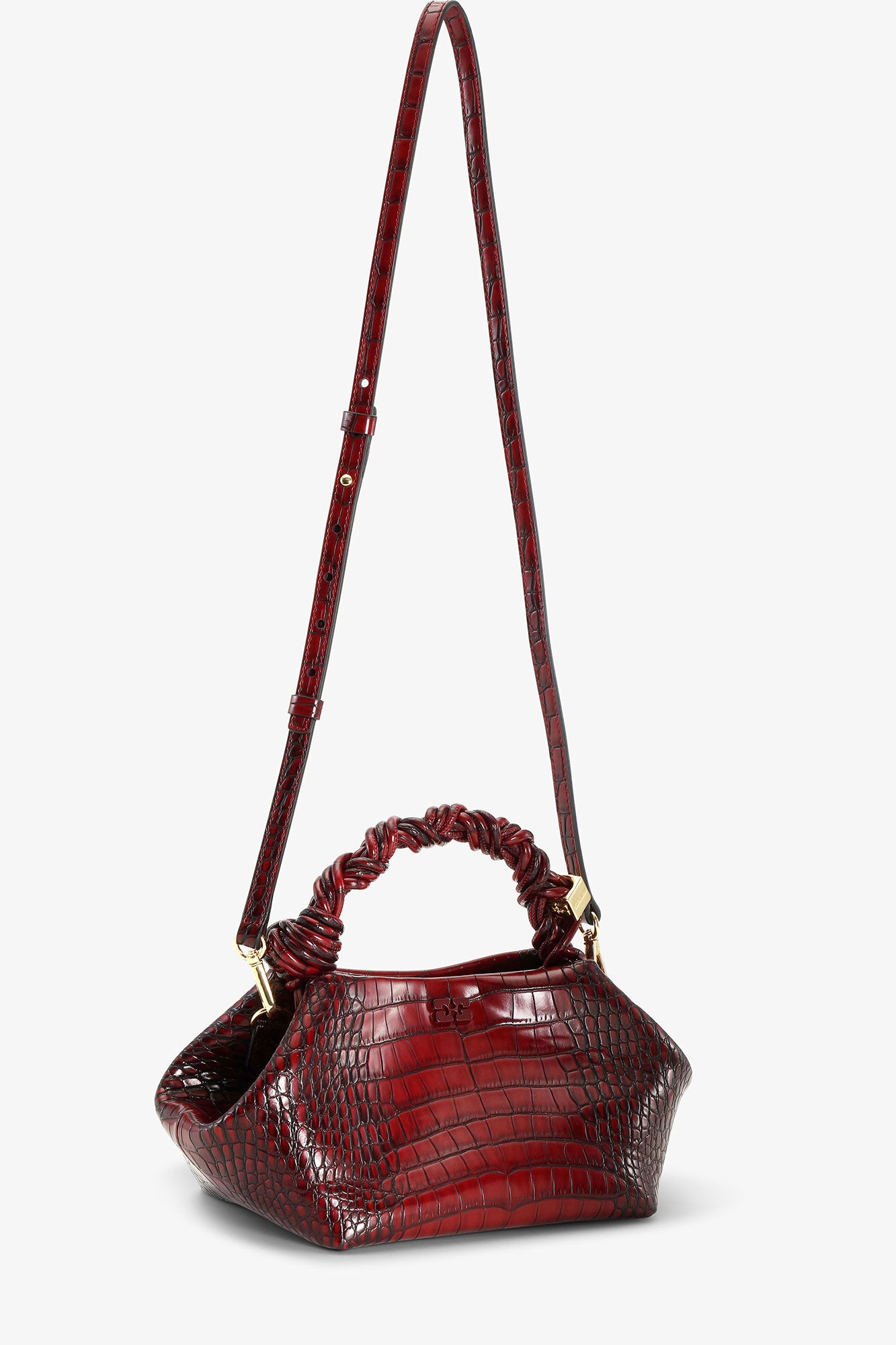 BURGUNDY CROCO SMALL GANNI BOU BAG - 3