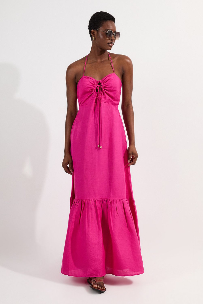 Petite Viscose Linen Woven Maxi Beach Dress 3