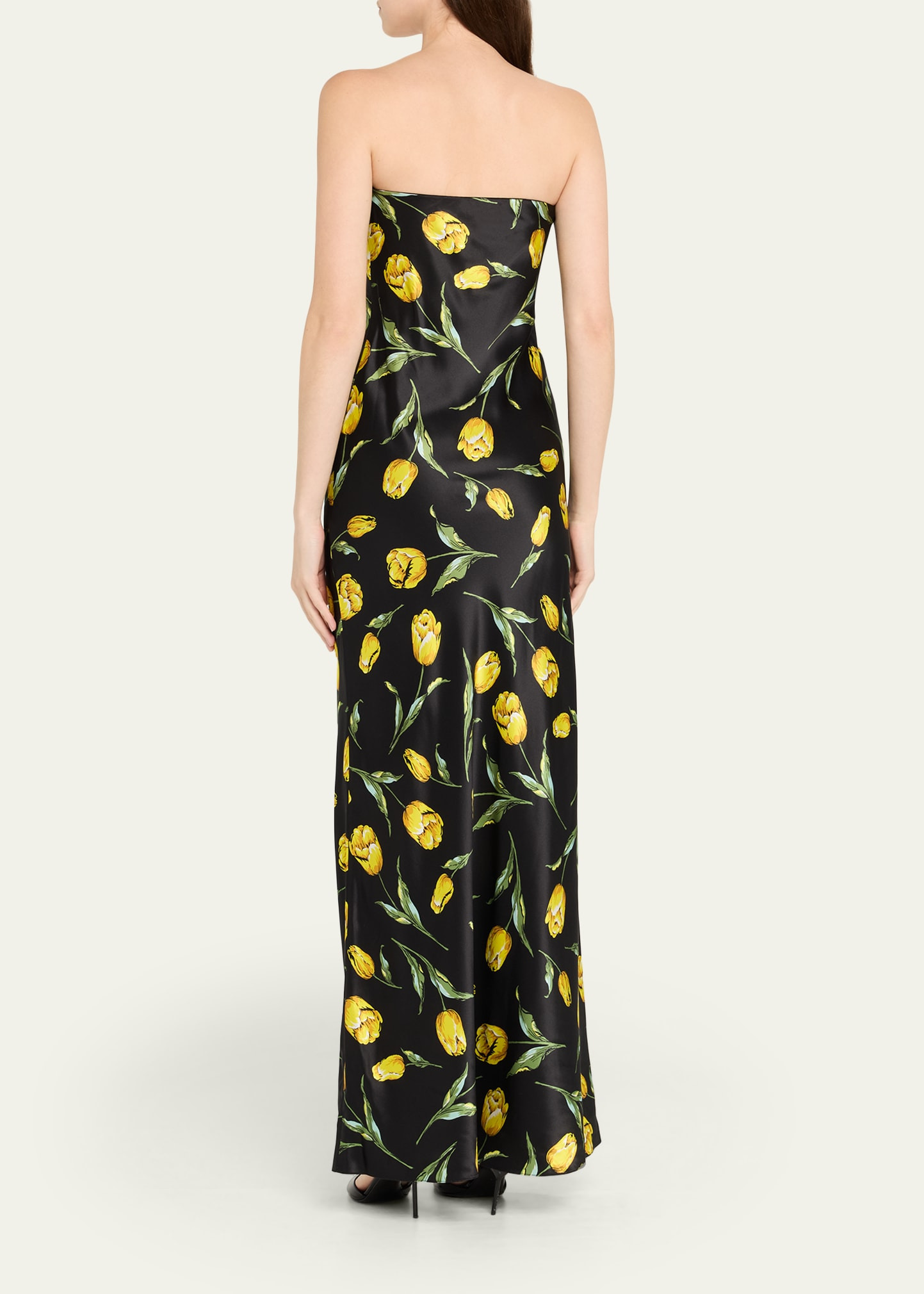 Floral-Print Satin Strapless Maxi Dress - 3