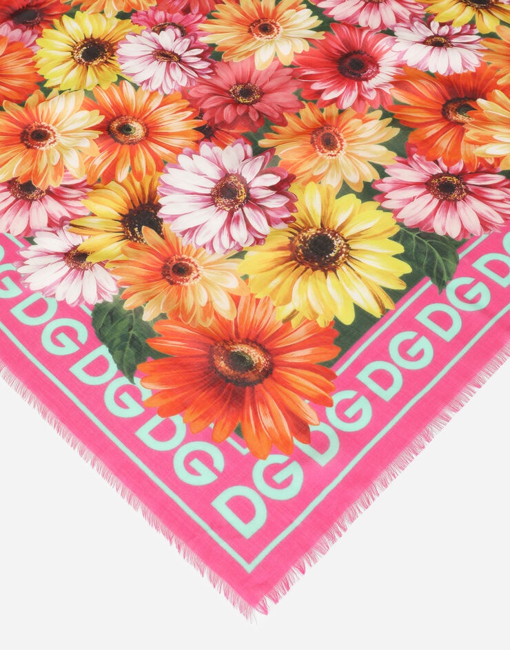 Modal and cashmere scarf with gerbera-daisy print (140 x 140) - 3