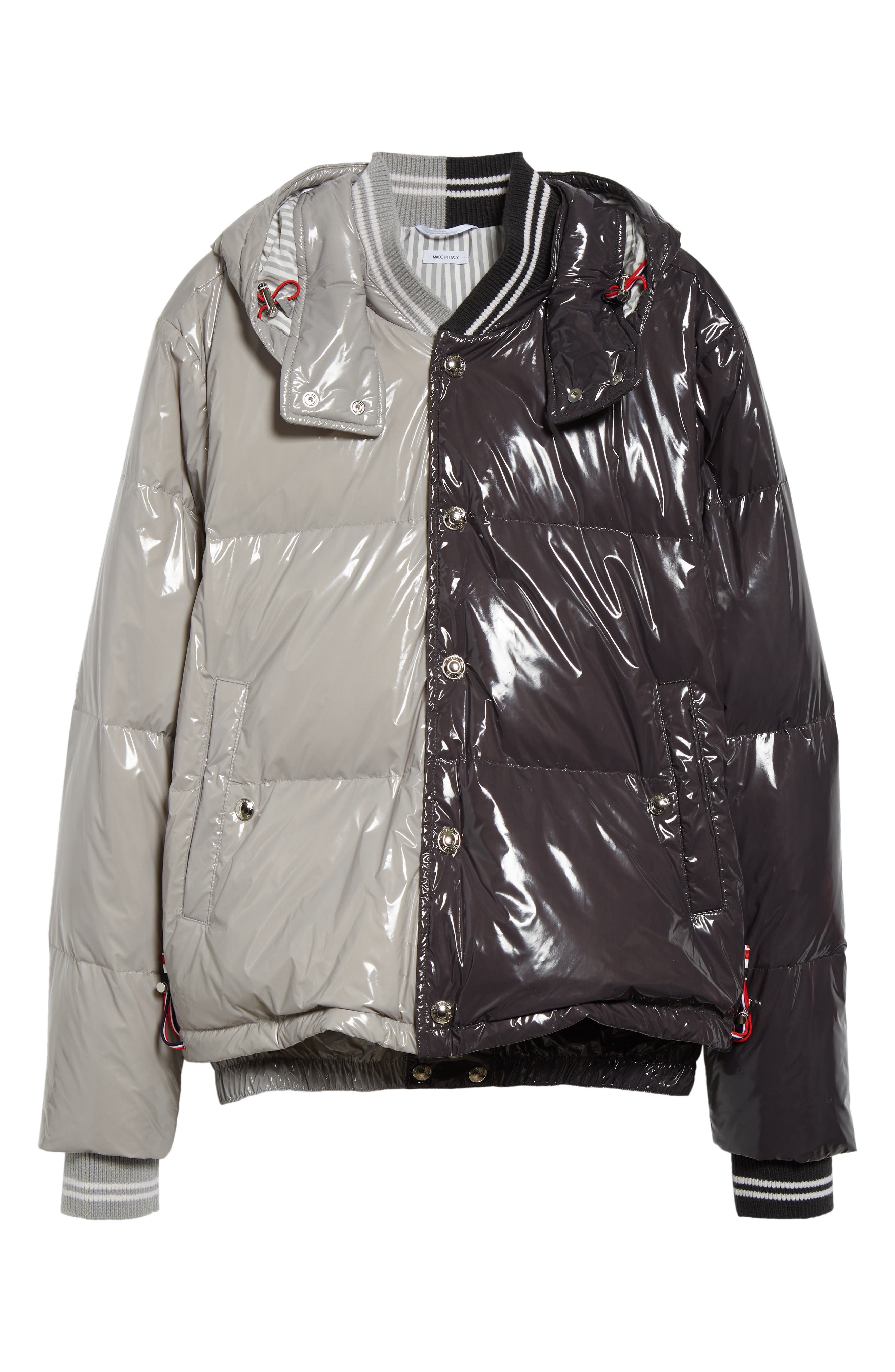 Thom Browne Colorblock Down Puffer Jacket with Removable Hood in Light Grey at Nordstrom - 7