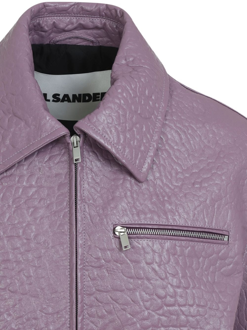 textured zip-fastening leather jacket - 3
