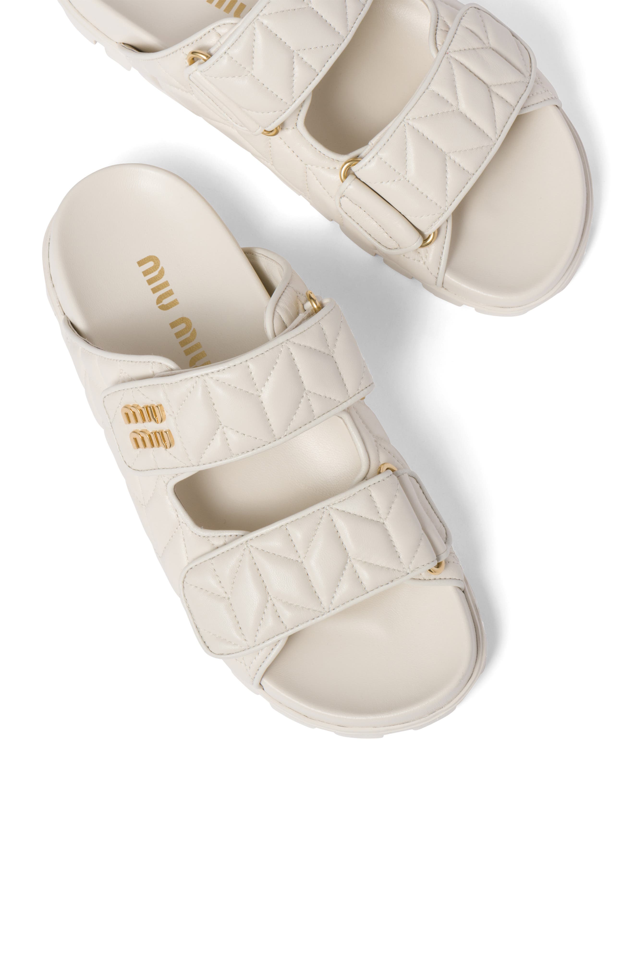 Miu Miu Matelassé Double Strap Slide Sandal in Bianco at Nordstrom - 3