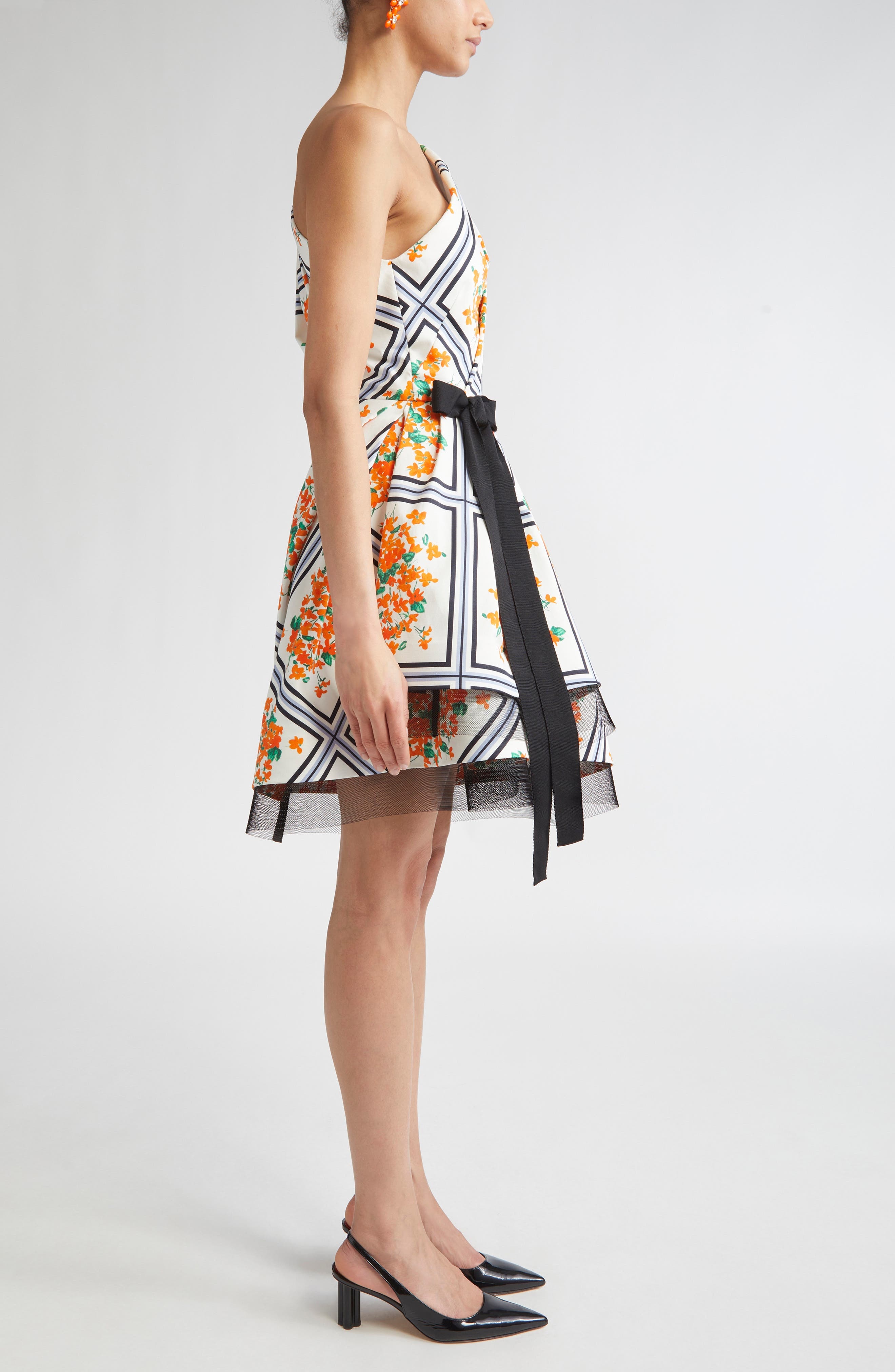 Carolina Herrera One-Shoulder Asymmetric Faille Minidress in White Multi at Nordstrom - 3
