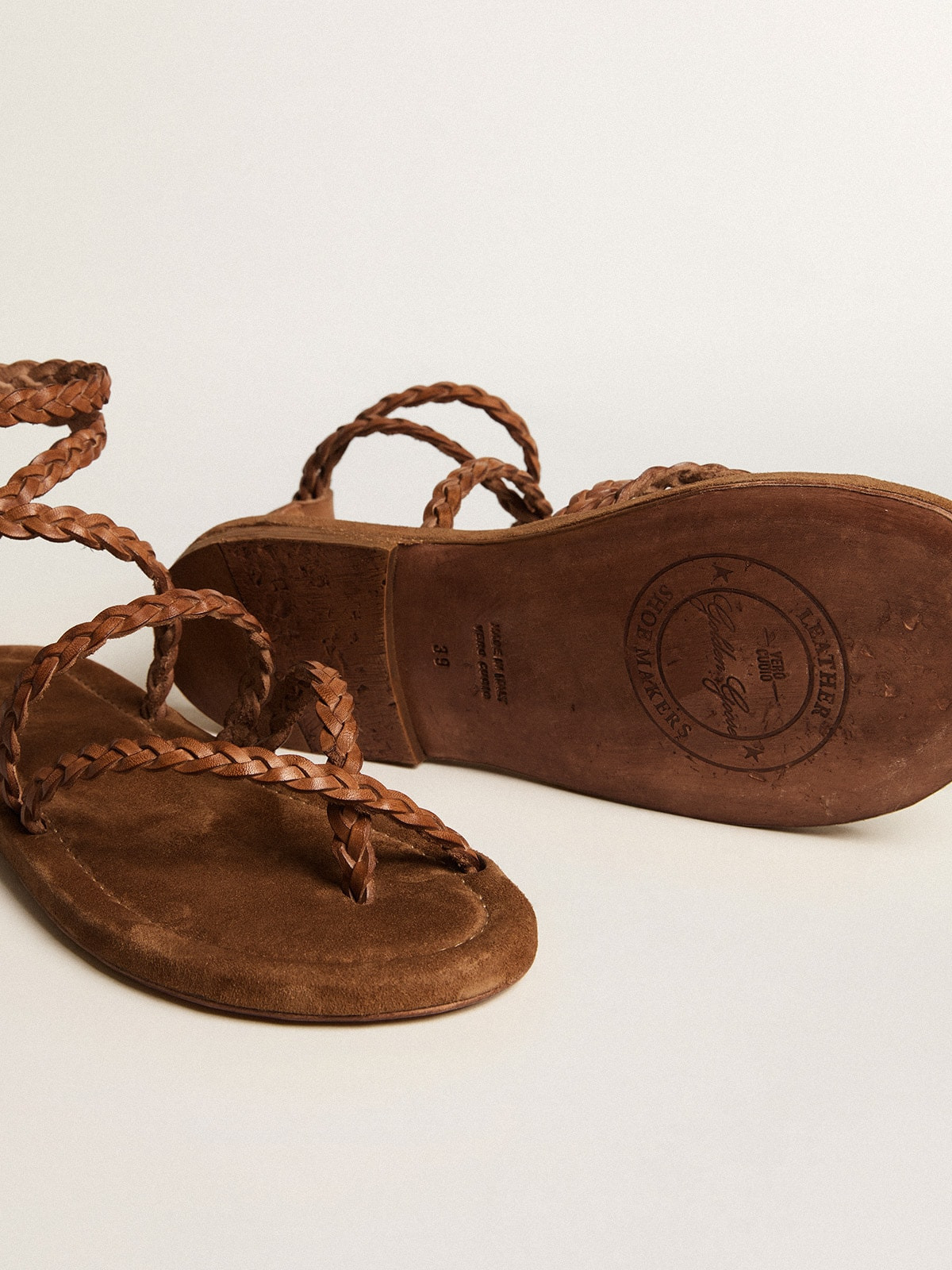 Penelope flat sandals in brown leather with suede sole - 4