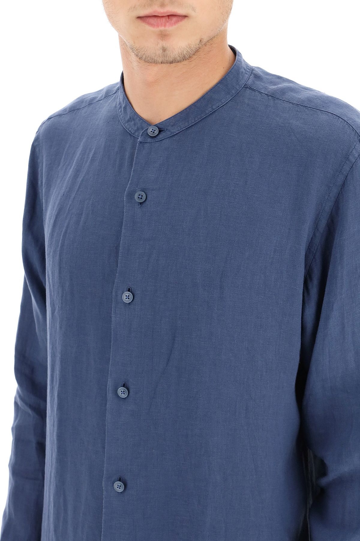 LINEN SHIRT WITH GURU COLLAR - 5