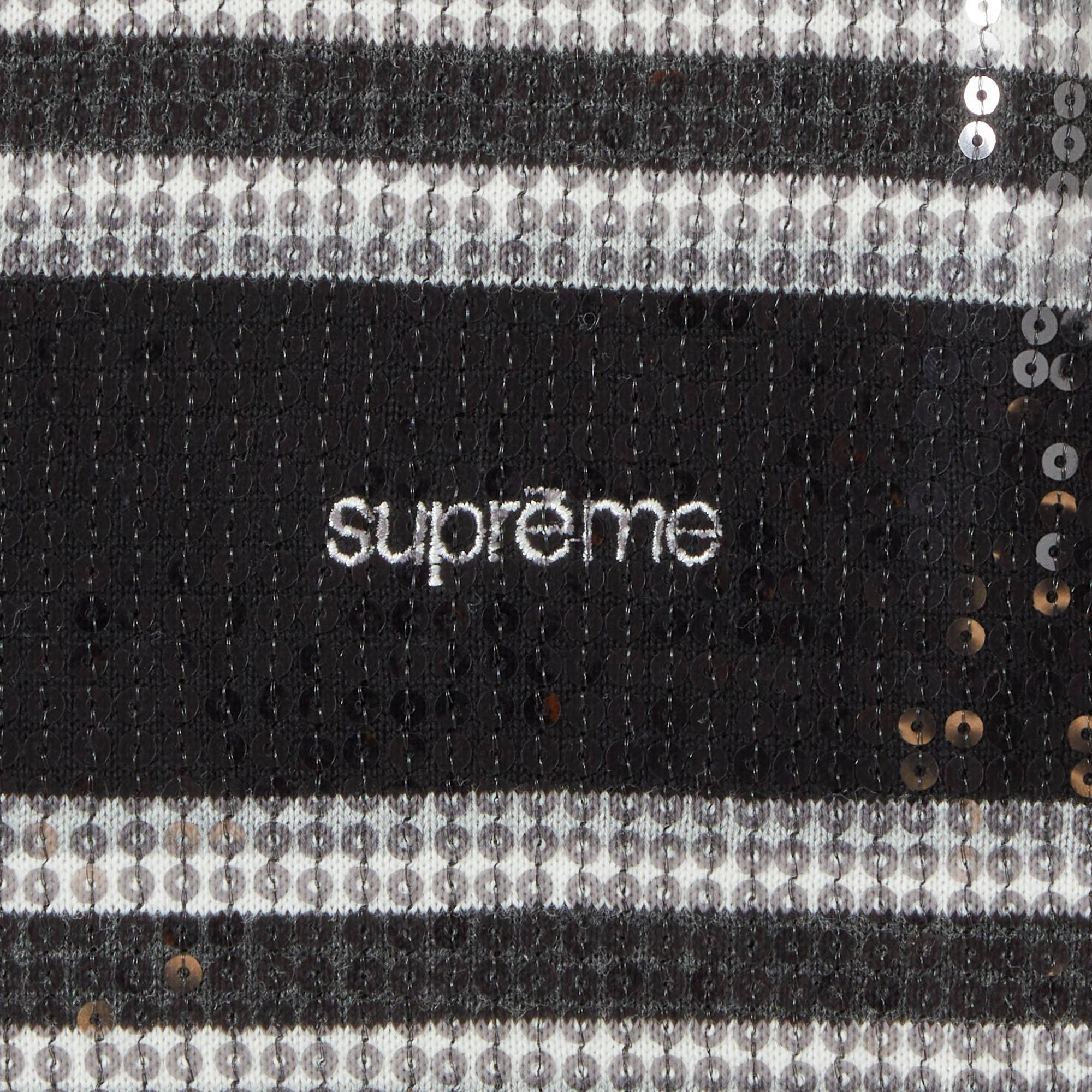 Supreme Sequin Stripe Zip Polo 'Black'