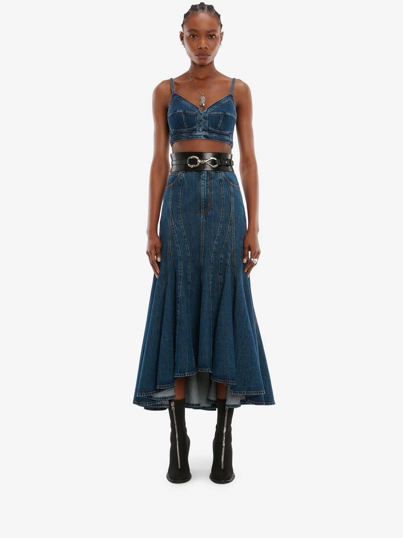 Denim Bra Top in Washed Blue - 2