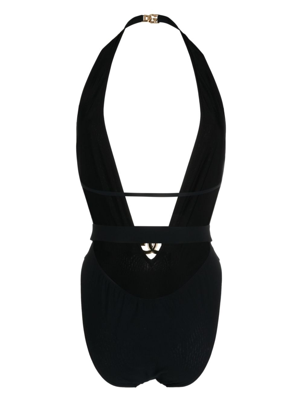 logo-plaque plunge swimsuit - 2