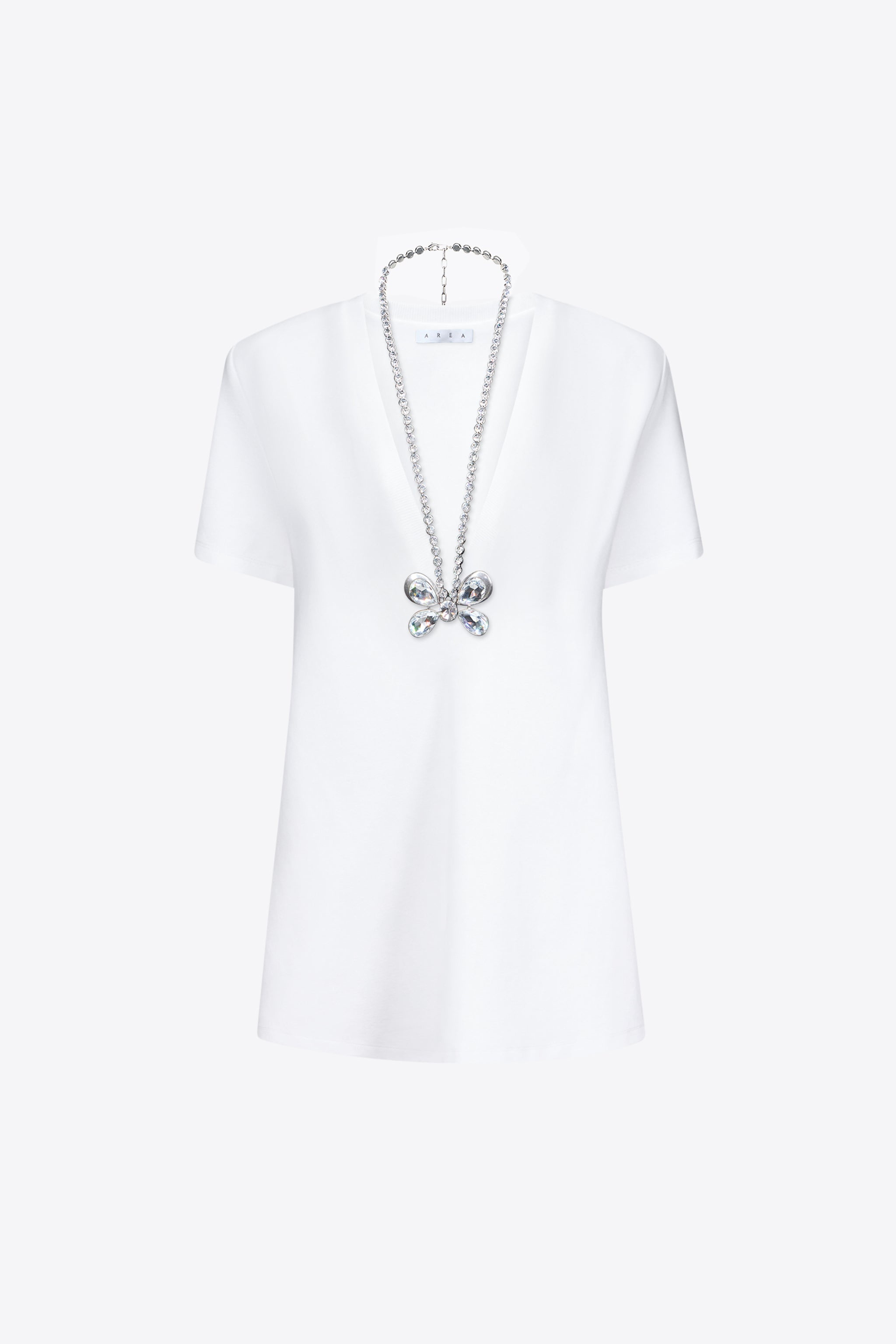 CRYSTAL BUTTERFLY V-NECK T-SHIRT DRESS - 1