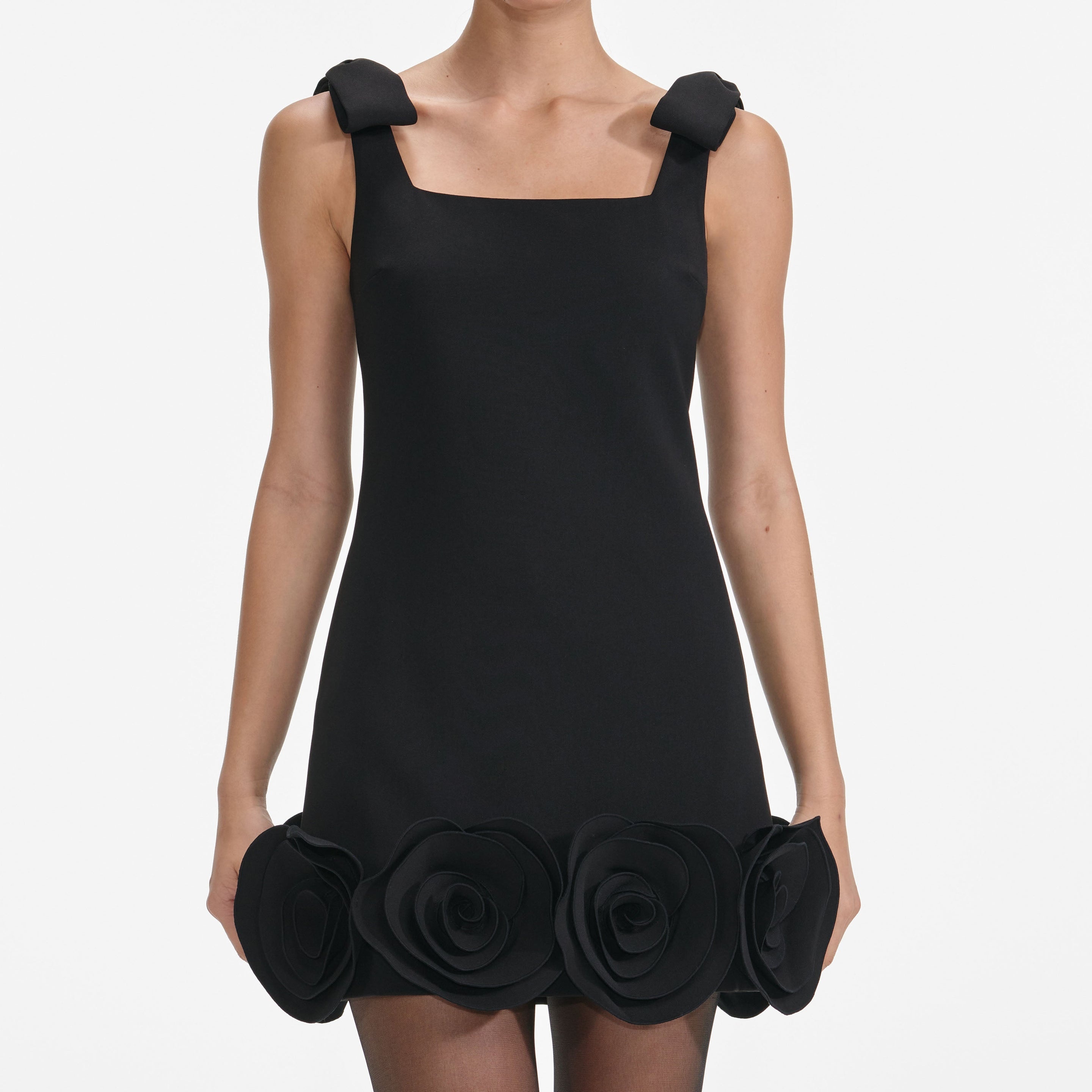 Black Crepe 3D Flower Mini Dress - 4