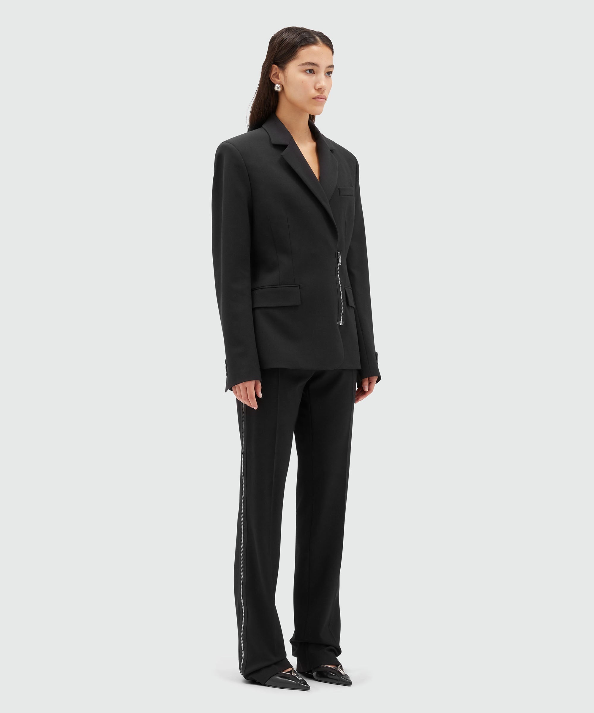 Black blended wool pants with zipper - 4