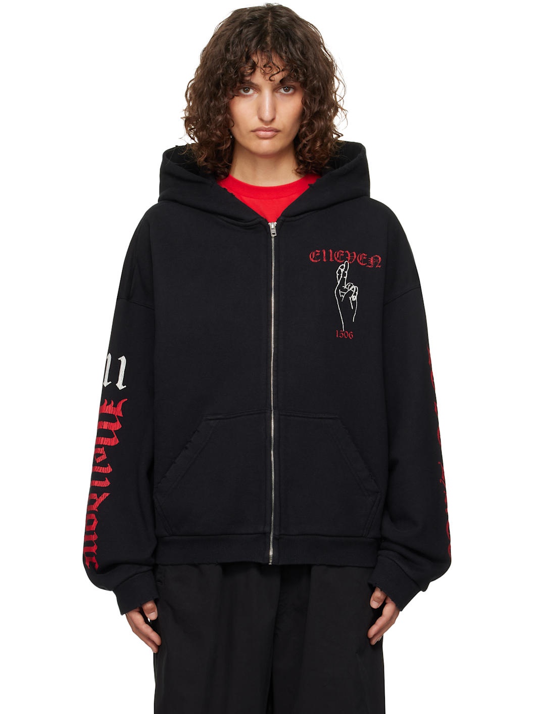 Black 'Elleven' Zip-up Hoodie - 1