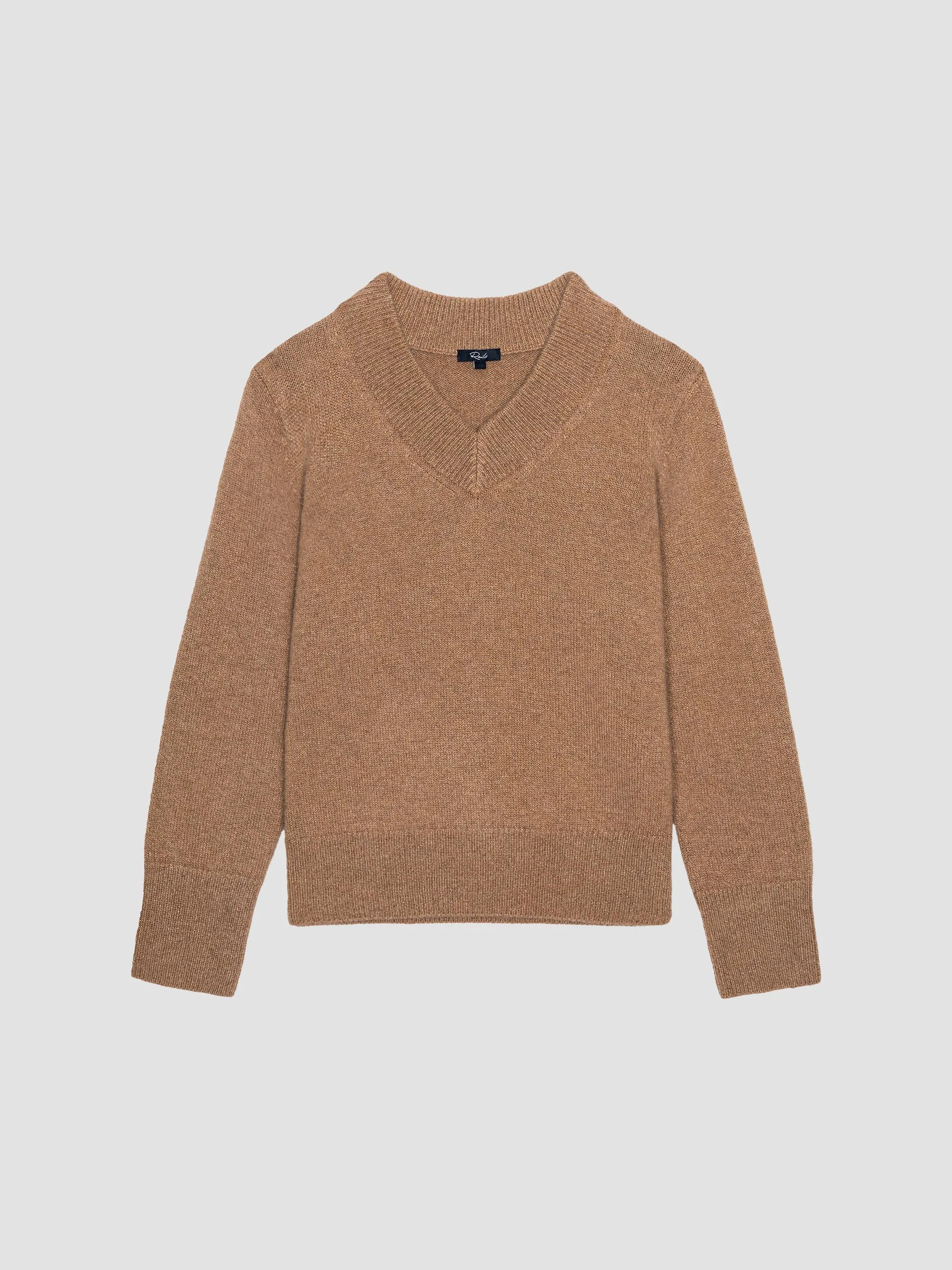 Women's Lidya Cotton-Wool V-Neck Sweater - Heather Camel - 1