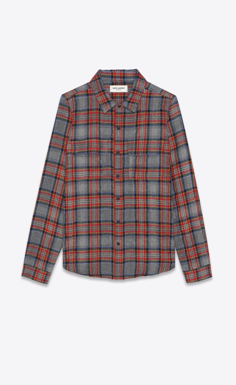 classic western shirt in checked cotton and wool - 1