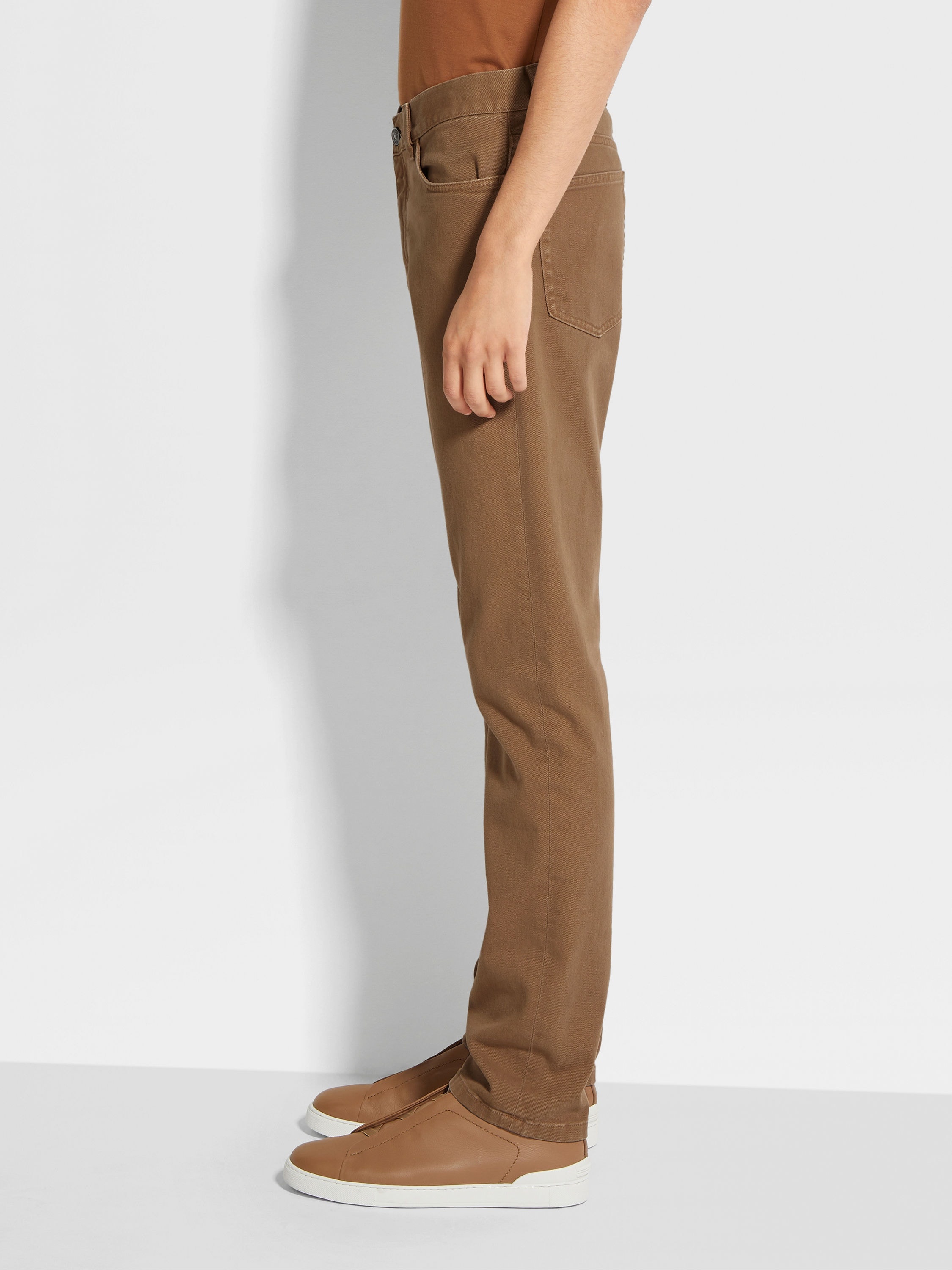 DARK BEIGE STRETCH COTTON ROCCIA JEANS - 3