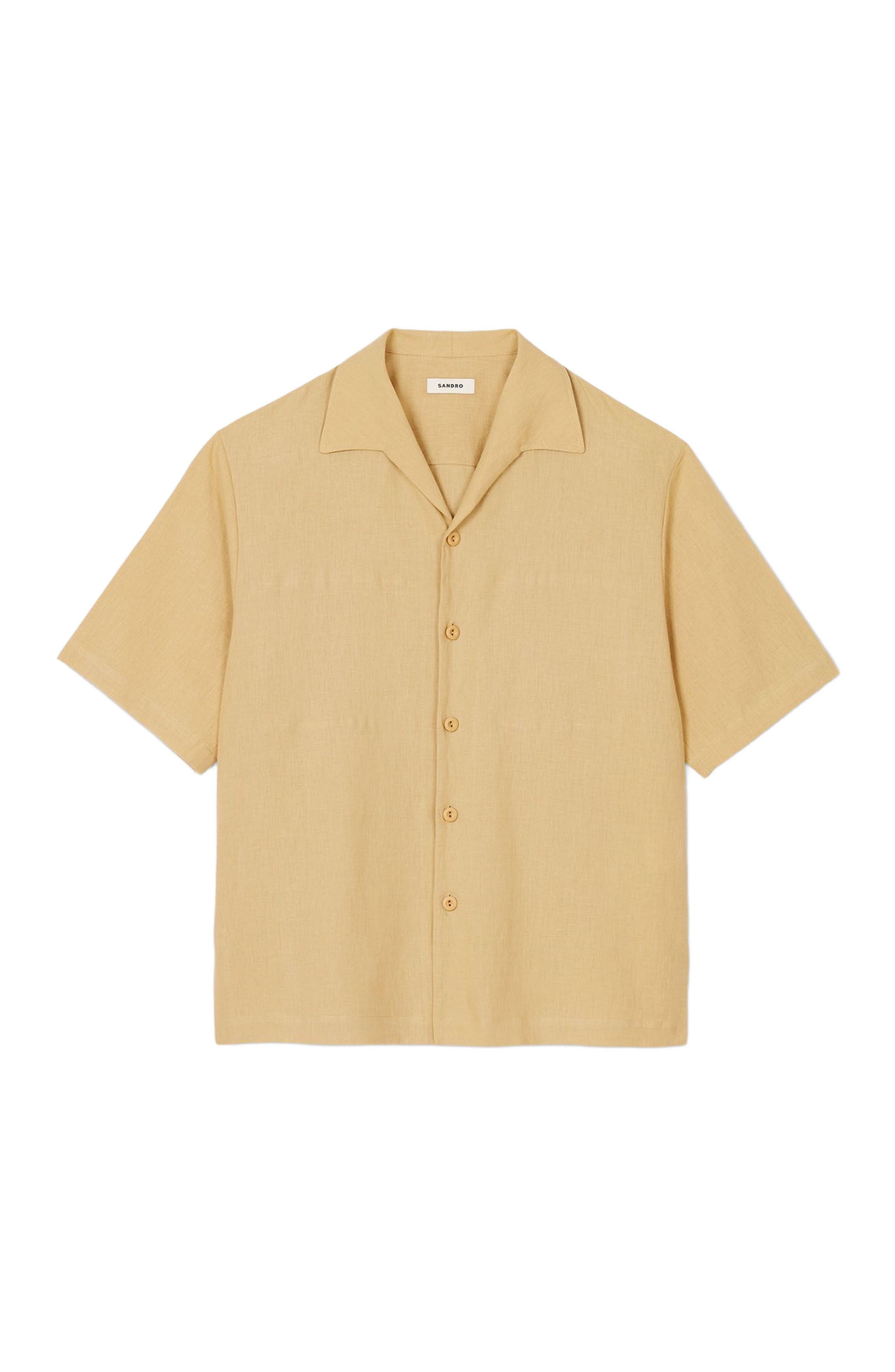 SANDRO Cotton and linen shirt in Nut at Nordstrom - 5