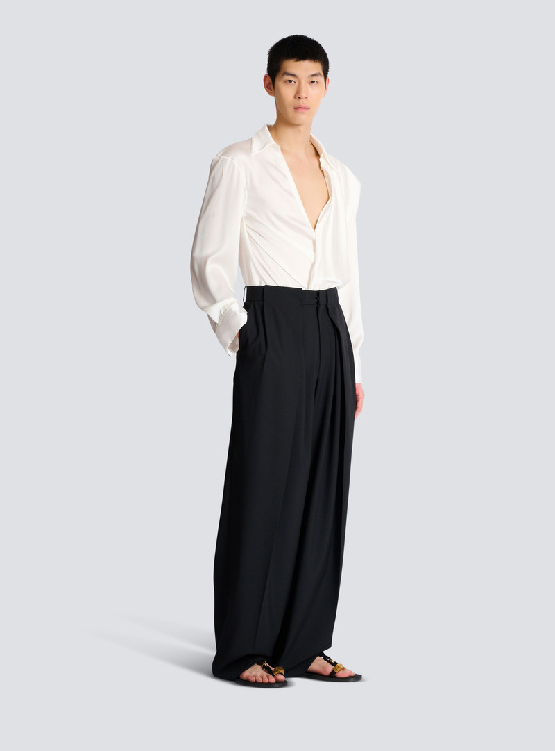 Wool twill trousers with wide knife pleats 3