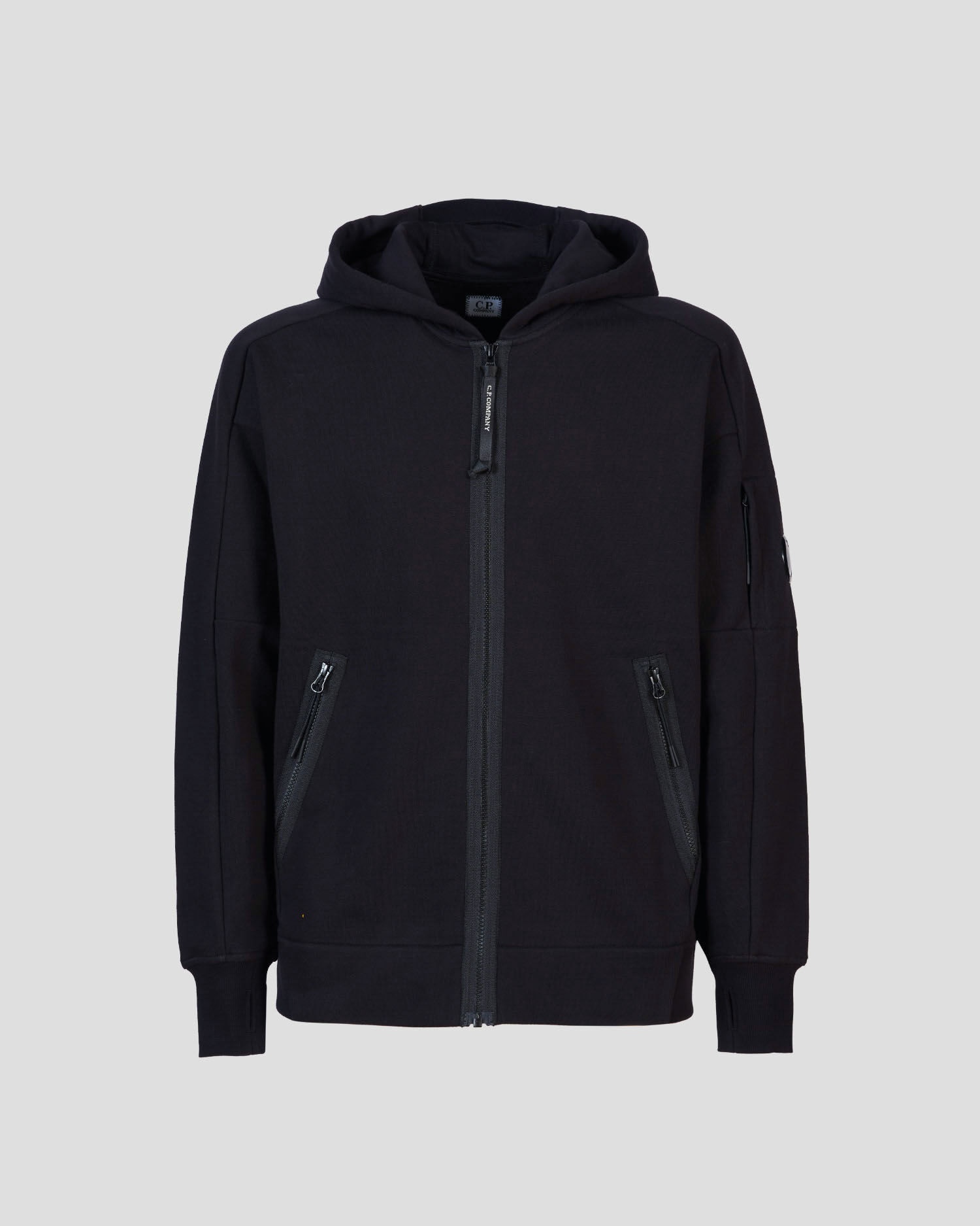 Diagonal Raised Fleece Zipped Lens Hoodie - 1
