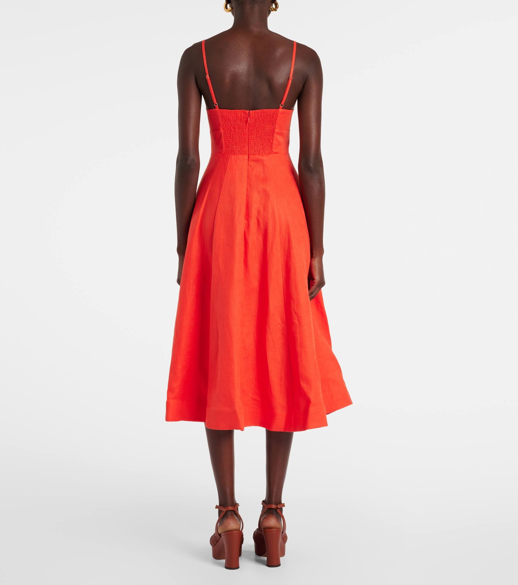 Crush bow-detail linen midi dress - 3