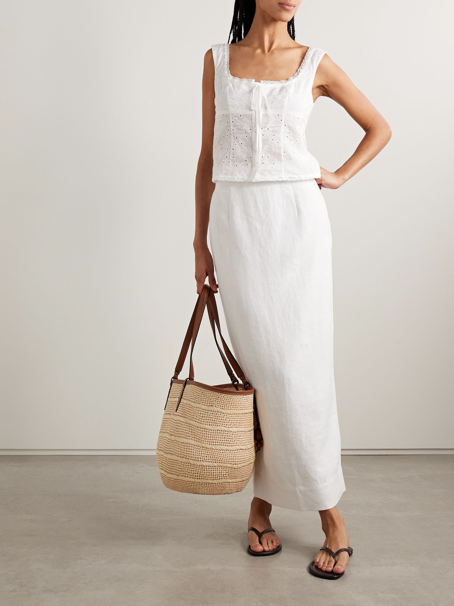 Lou lace-trimmed broderie anglaise cotton tank White - 2