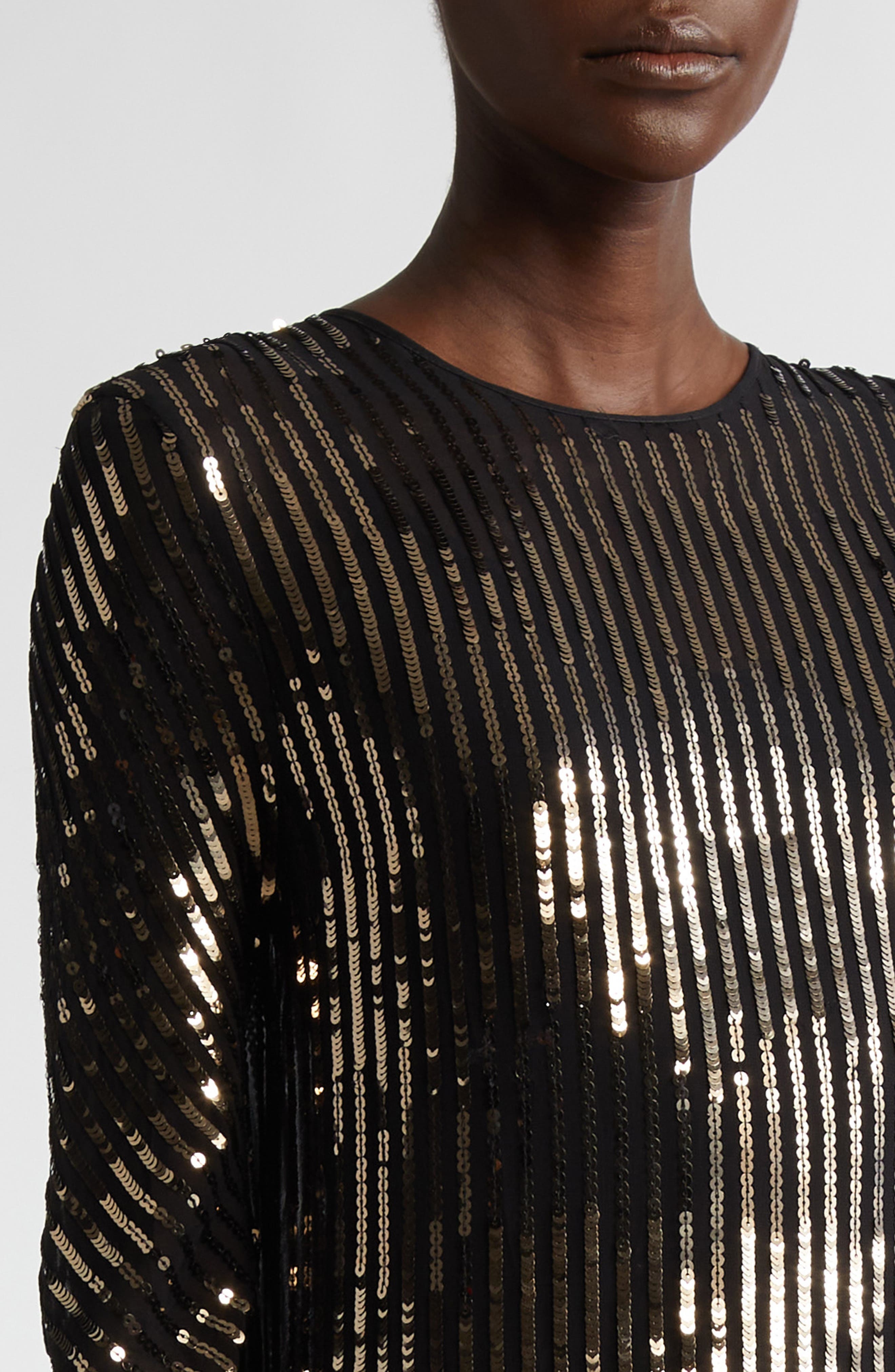 Johanna Ortiz Actitud Nautica Sequin Long Sleeve Tunic Dress in Black/Dark Gold at Nordstrom - 4