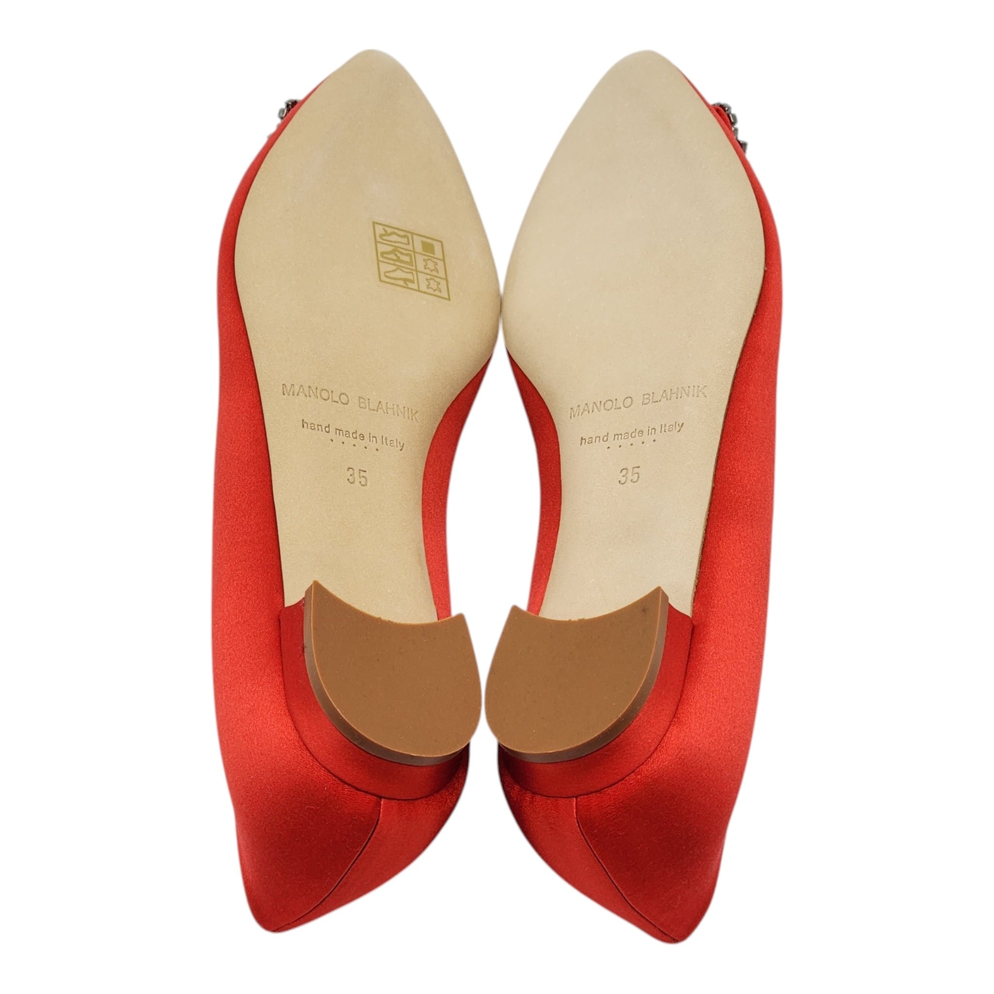 Manolo Blahnik Hangisiflat Jewel Buckle Flat Pumps - Satin - Red 35 - 5