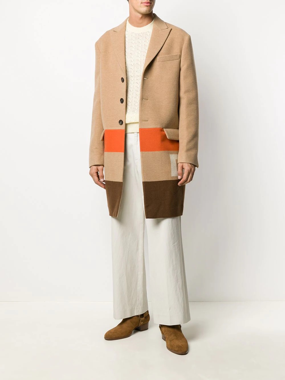 colour-block logo print coat - 2