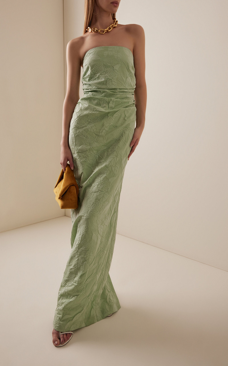 BERNADETTE Vera Strapless Jacquard Maxi Dress green outlook