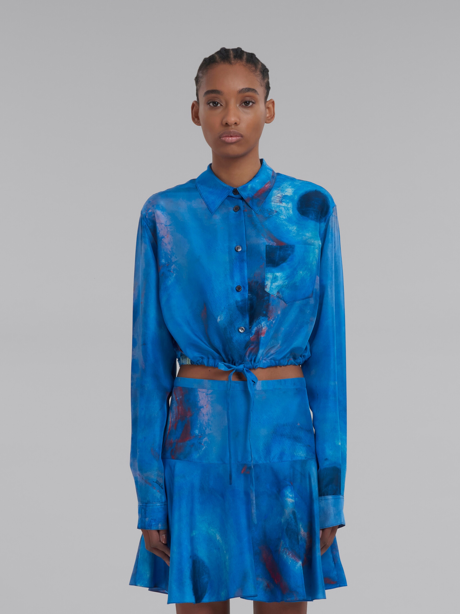 DRAWSTRING SILK SHIRT WITH BUCHI BLU PRINT - 2