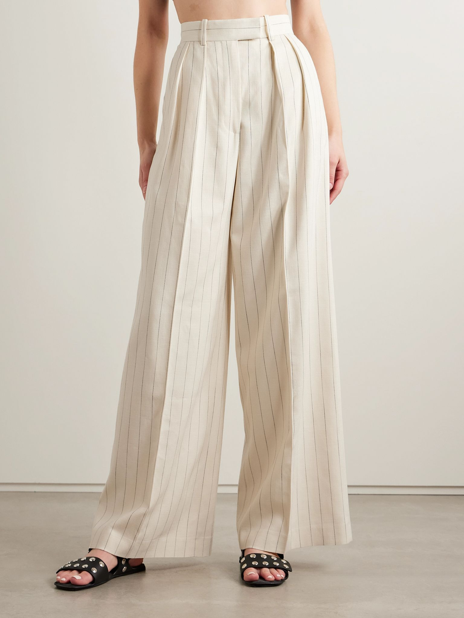 Lou pleated pinstriped woven wide-leg pants Off-white - 3